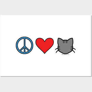 Peace Love Cats - Grey Posters and Art